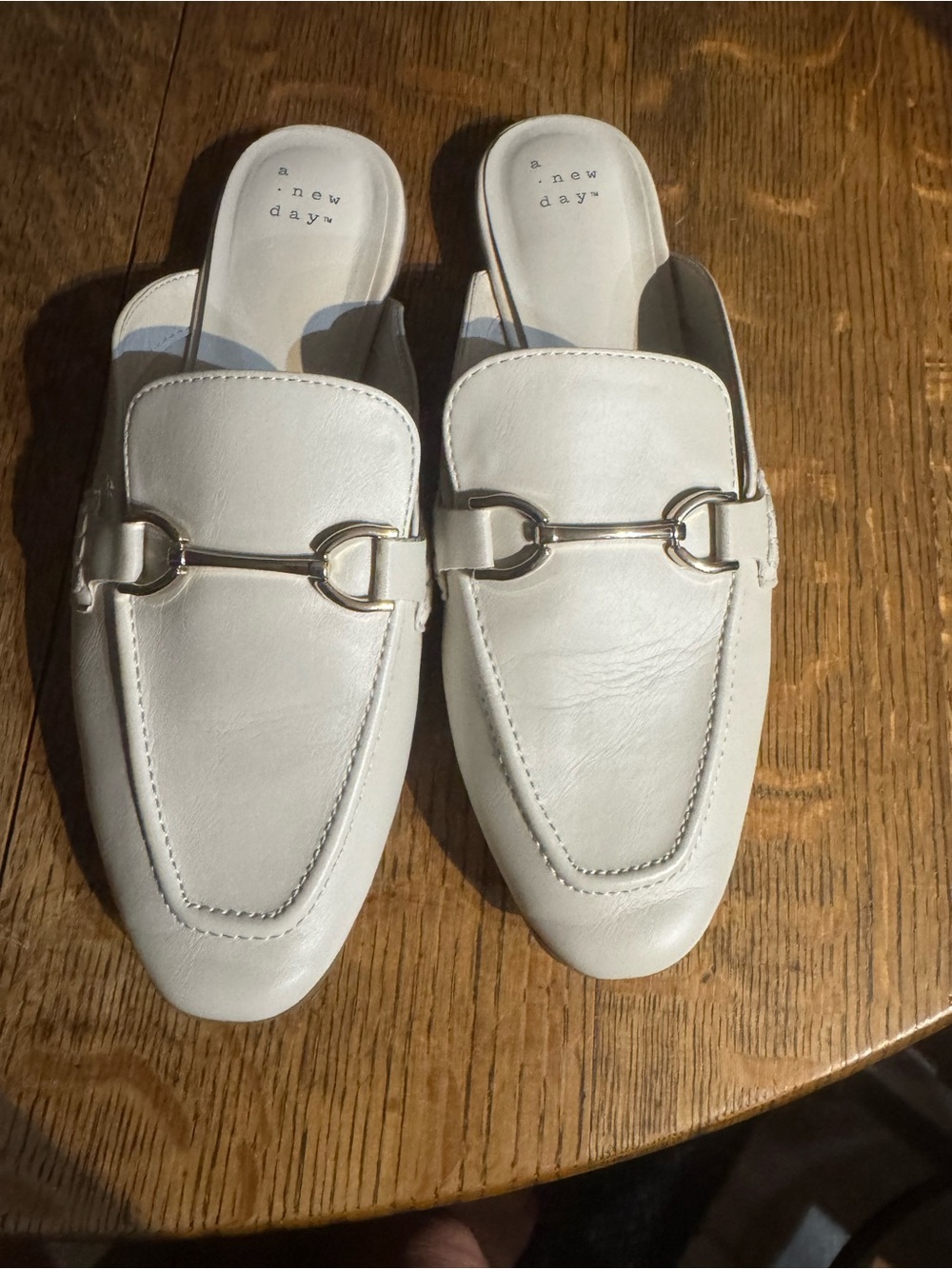 a new day White Leather Bit-Detail Backless Loafer Mules